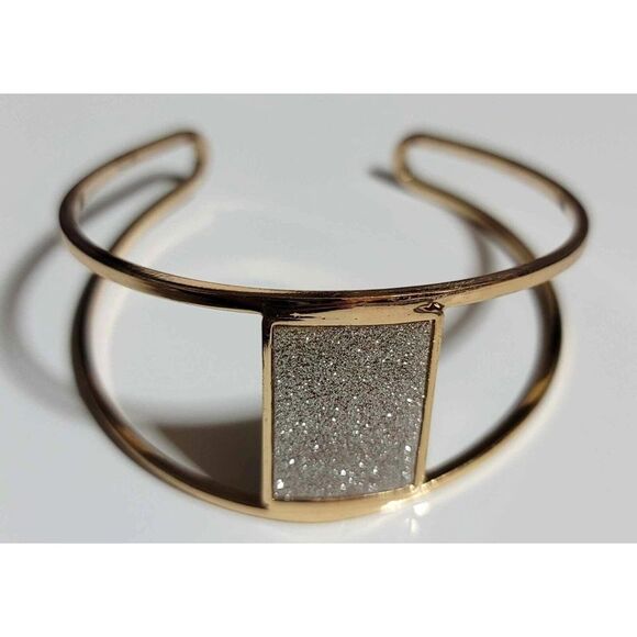 Gold Tone Rhinestone‎ Cuff Bracelet Dress Bling Rectangle Statement - Picture 1 of 10